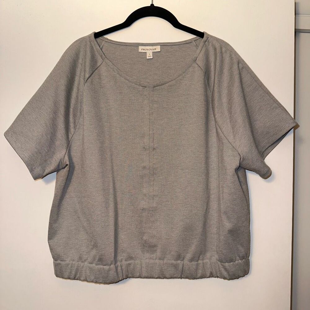 Prologue Womens Large Light Gray Elastic Waist Cropped Boxy Short Sleeve Tee EUC